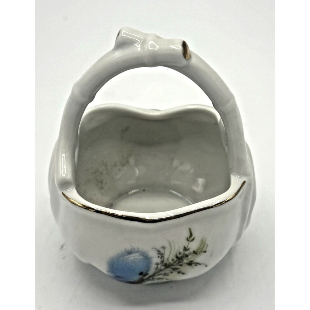 Designer Collection Blue Bird Basket Trinket Decor Porcelain Made in Japan Small